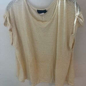 Hatch Cream and Yellow Linen Striped Short Sleeve Top